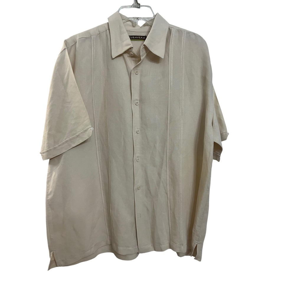 CUBAVERA Mens Beige Linen Blend Short Sleeve Button Up Shirt‎ XL